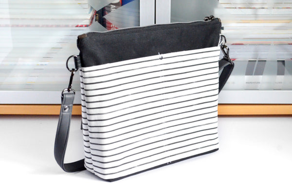 Classic Black & White Stripe Crossbody Bag
