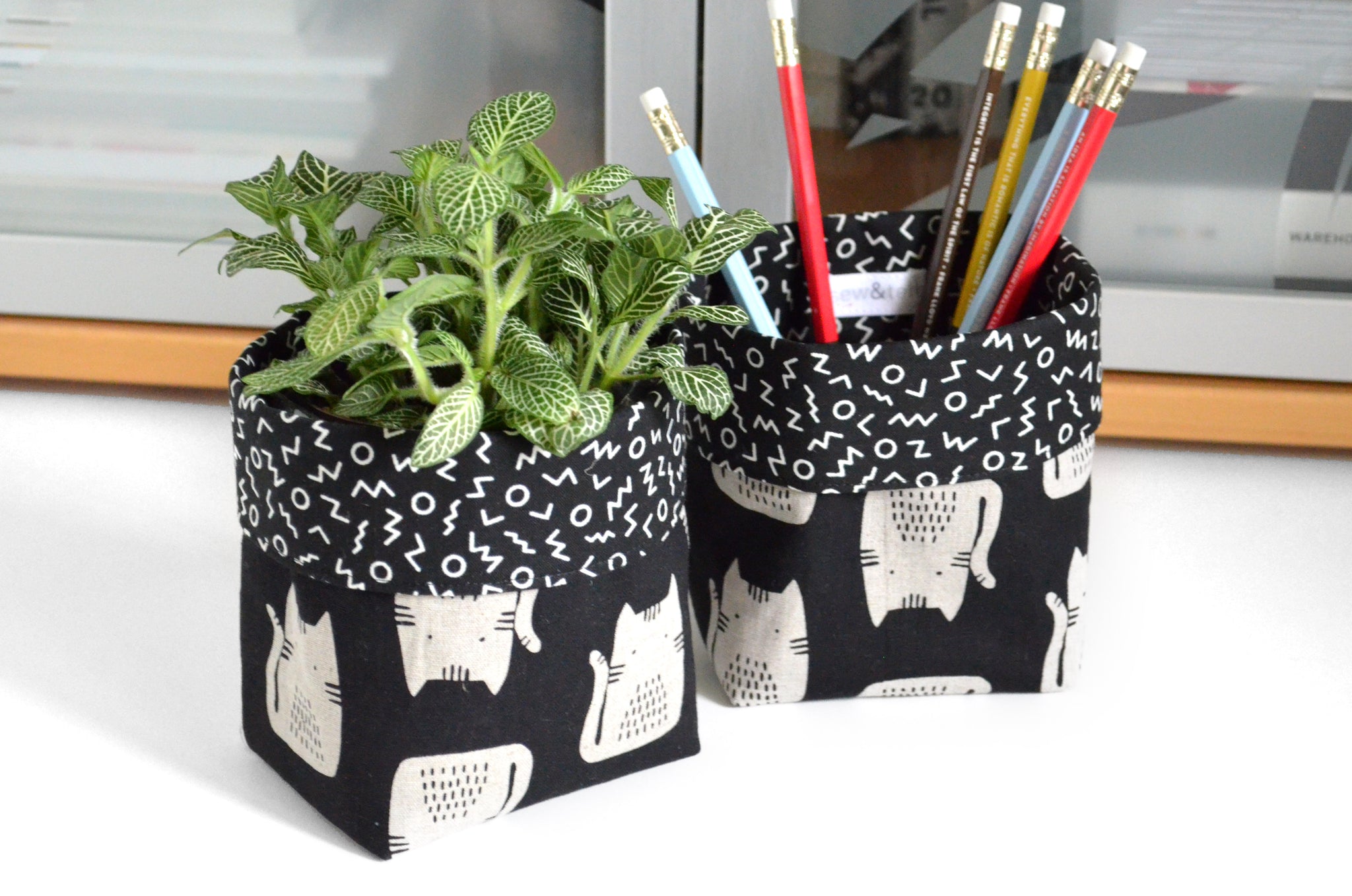 Black Cat Fabric Plant Pot