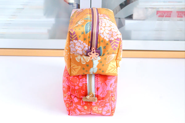 Pink & Ochre Floral Boxy Toiletry Bag