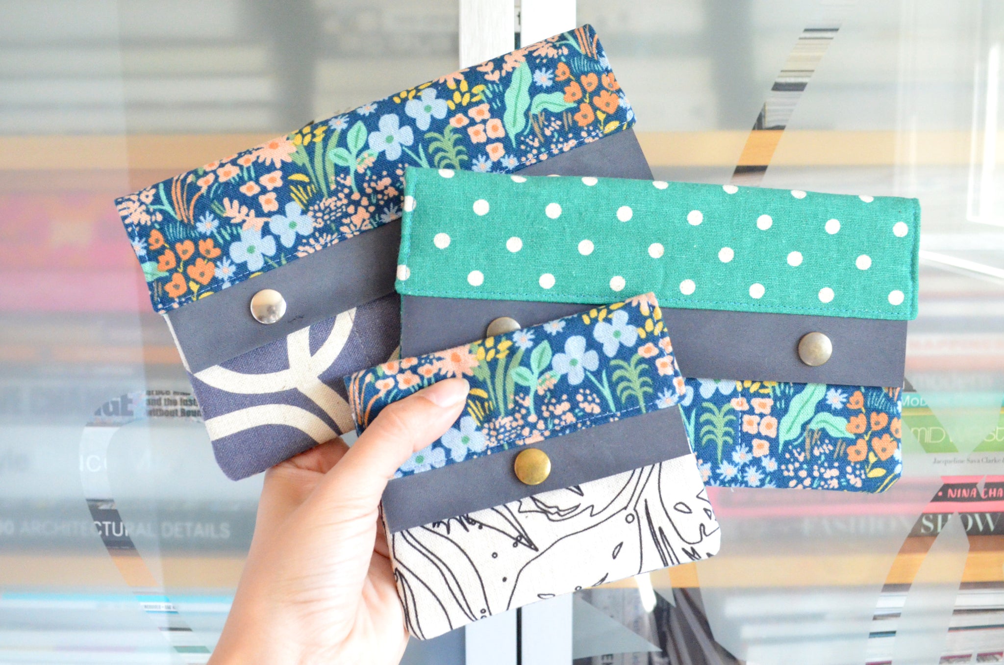 Periwinkle Rifle Paper Co Floral Leather Snap Wallet