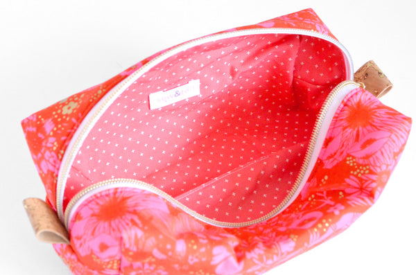 Pink & Ochre Floral Boxy Toiletry Bag