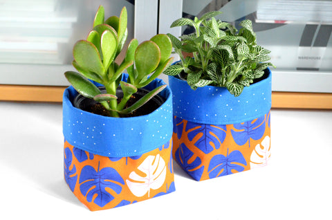 Orange Monstera Fabric Plant Pot