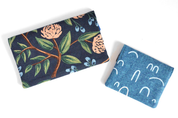 Navy Rifle Paper Co Peony Leather Snap Wallet