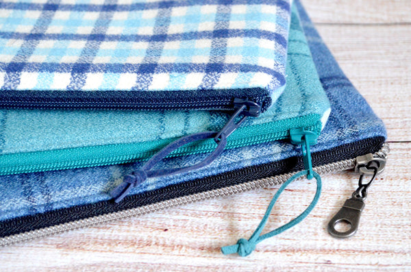 Blue Plaid Flannel Small Zipper Pouch