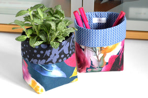 Navy Floral Fabric Plant Pot
