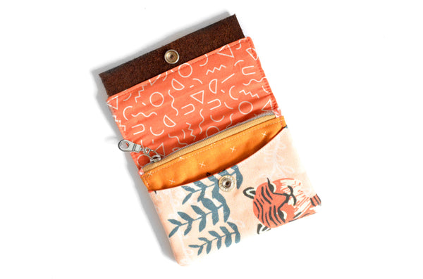 Peach Tiger Leather Snap Wallet