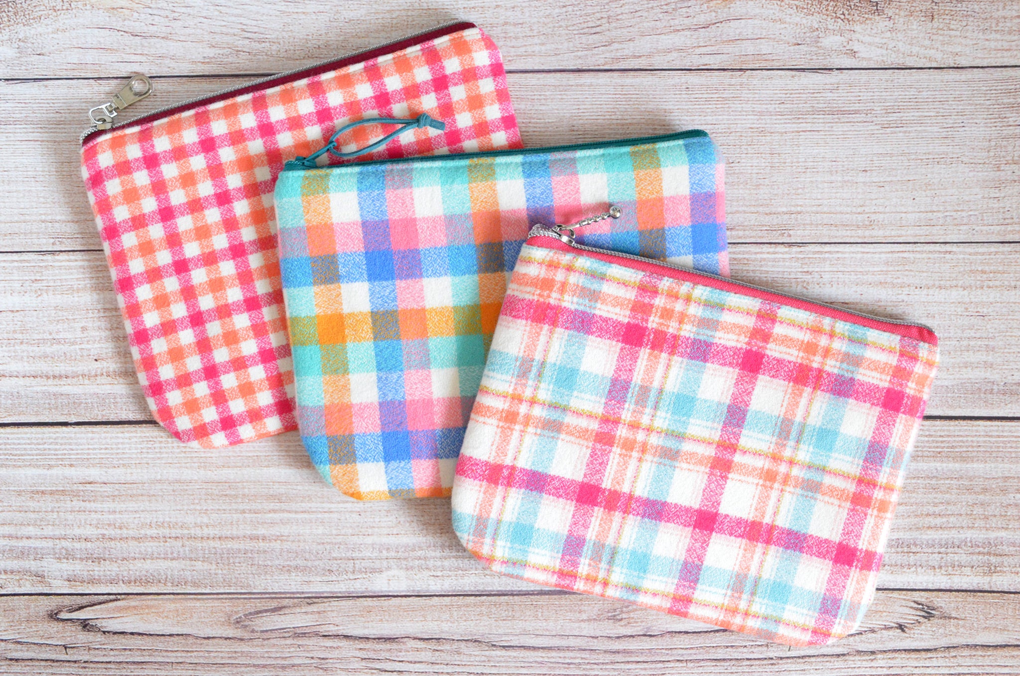 Pink Plaid Flannel Small Zipper Pouch