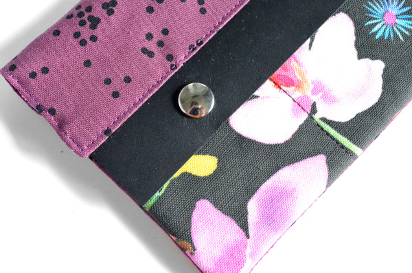 Purple Watercolour Floral Leather Snap Wallet