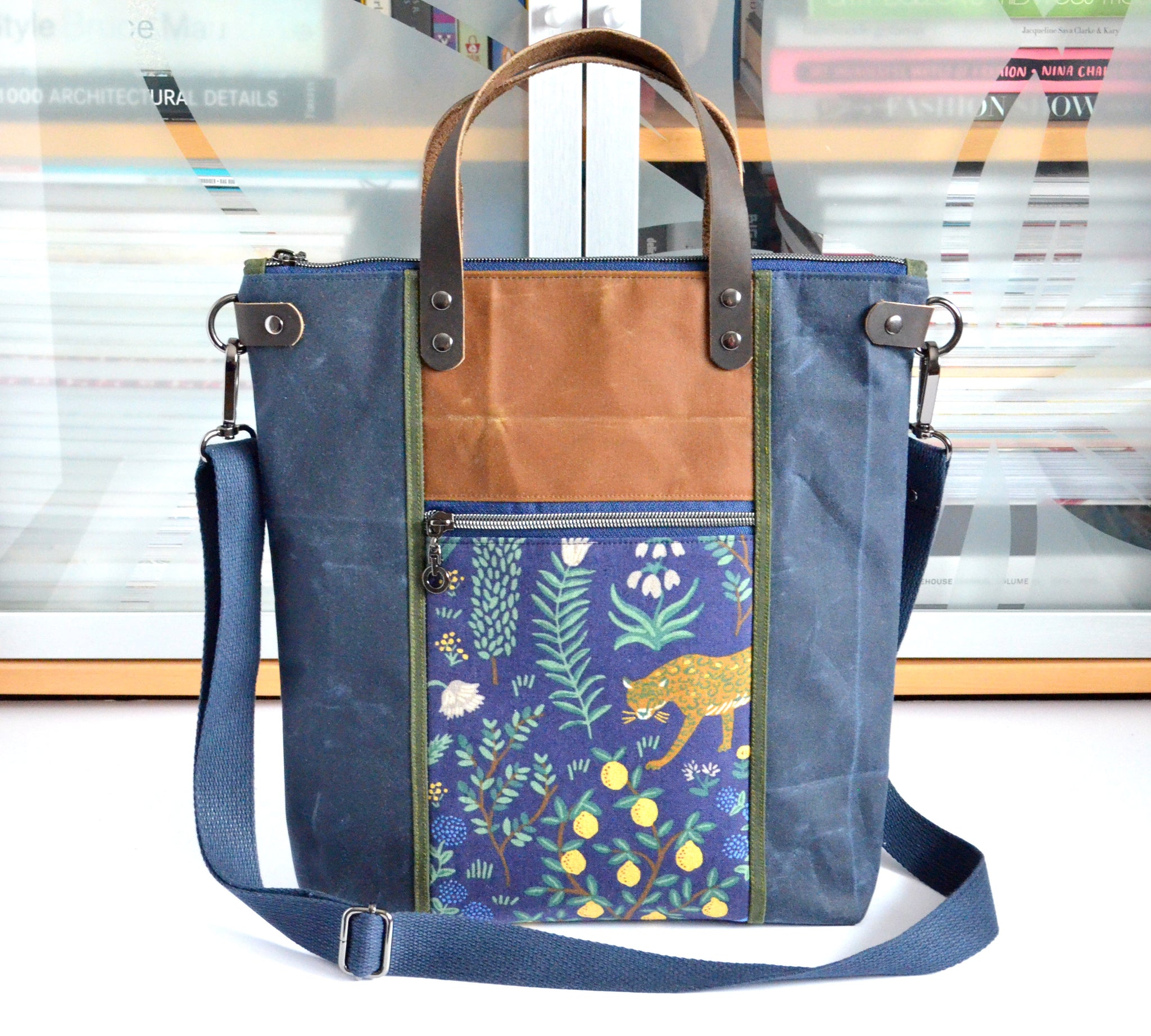 Navy & Brown Rifle Paper Co Camont Crossbody Tote Bag