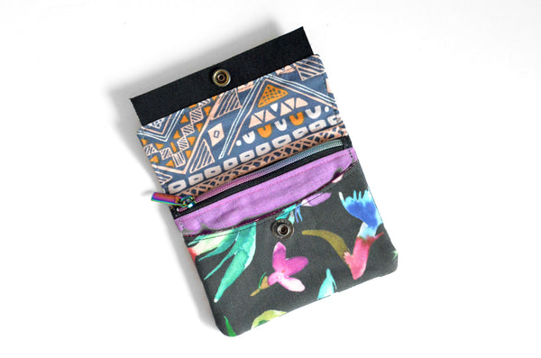 Black Watercolour Floral Leather Snap Wallet