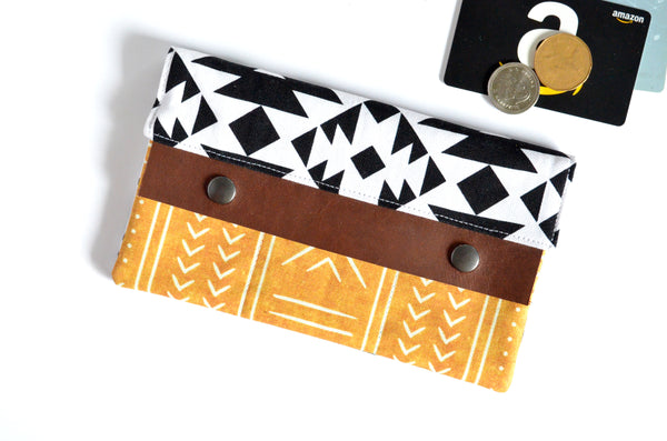 Yellow, Black & White Boho Leather Snap Wallet