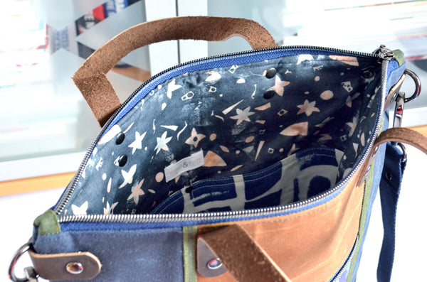 Navy & Brown Rifle Paper Co Camont Crossbody Tote Bag