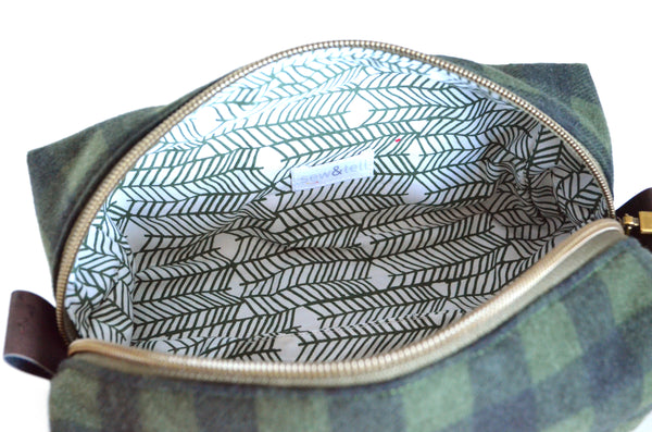 Olive Green Plaid Flannel Boxy Toiletry Bag