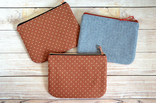 Rust Plaid Flannel Small Zipper Pouch