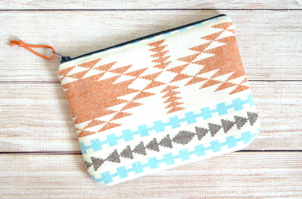 Ivory Taos Plaid Flannel Small Zipper Pouch