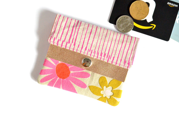 Rose Gold Pink Floral Leather Snap Wallet