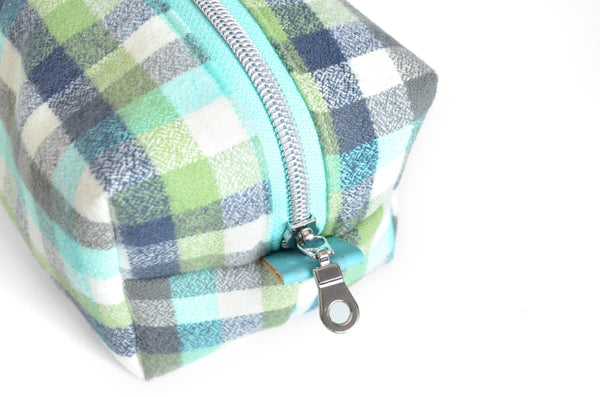Green & Blue Plaid Flannel Boxy Toiletry Bag