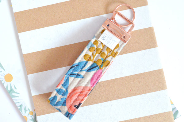 Rose Gold Rifle Paper Co Canvas Keychain