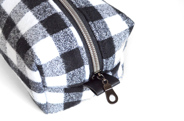 Black & White Plaid Flannel Boxy Toiletry Bag