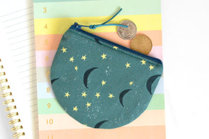 Teal Crescent Moon Round Coin Purse