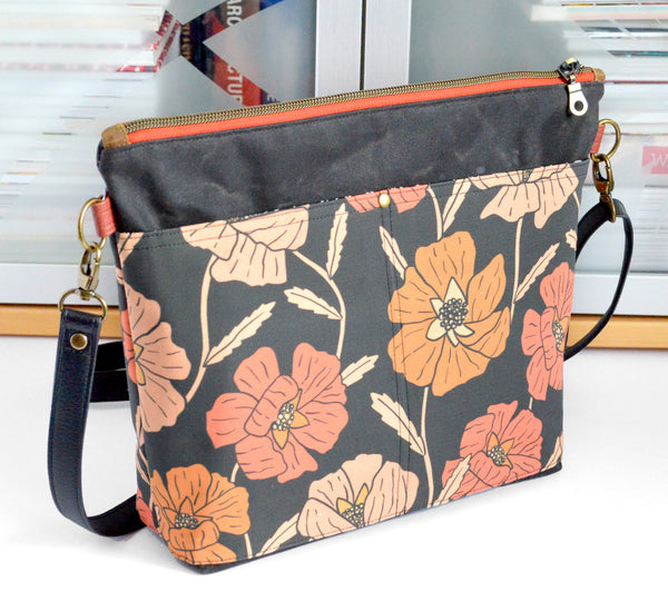 Black Poppy Floral Crossbody Bag