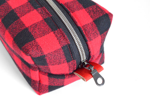 Red & Black Plaid Flannel Toiletry Bag