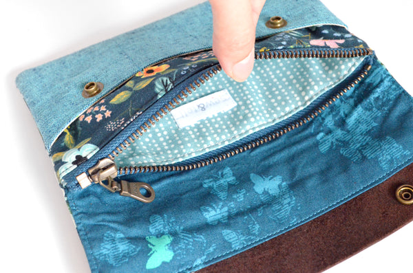 Teal Rifle Paper Co Floral Leather Snap Wallet