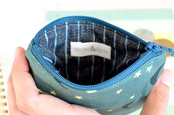 Teal Crescent Moon Round Coin Purse