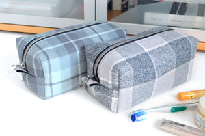 Blue & Grey Plaid Flannel Boxy Toiletry Bag