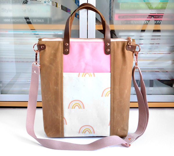Pink & Tan Terrazzo Rainbow Crossbody Tote Bag