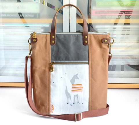 Tan & Grey Llama Crossbody Tote Bag