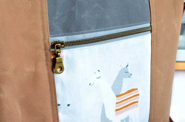 Tan & Grey Llama Crossbody Tote Bag