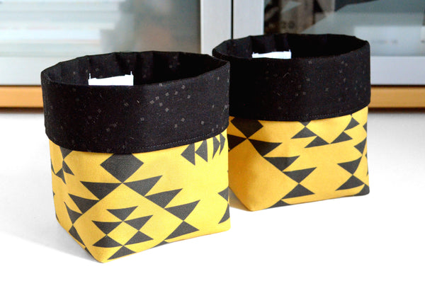 Yellow & Black Boho Fabric Plant Pot