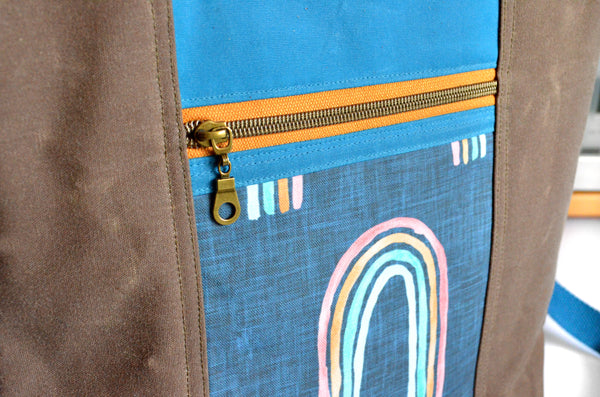 Brown & Teal Rainbow Crossbody Tote Bag
