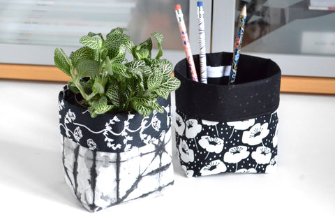 Black Floral & Tie-Dye Fabric Plant Pot