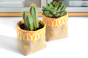 Yellow Burlap Fabric Plant Pot