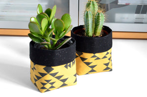 Yellow & Black Boho Fabric Plant Pot