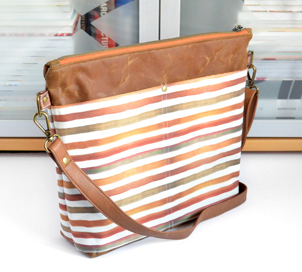 Brown Watercolour Stripe Crossbody Bag