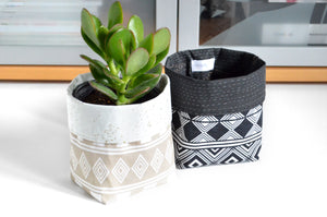 Black & Beige Boho Stripe Fabric Plant Pot