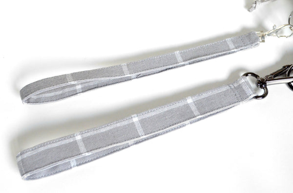 Grey Plaid Flannel Double-Zip Wristlet