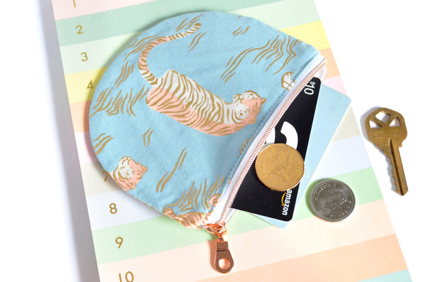 Blue & Rose Gold Tigerfly Round Coin Purse