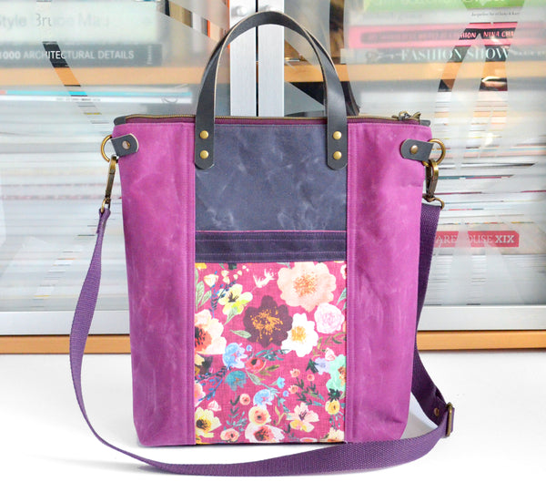 Purple Floral Bloom Crossbody Tote Bag