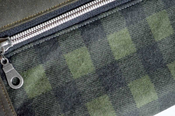 Waxed Cotton Green Plaid Double-Zip Wristlet