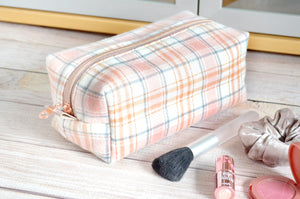 Rose Gold Plaid Flannel Boxy Toiletry Bag