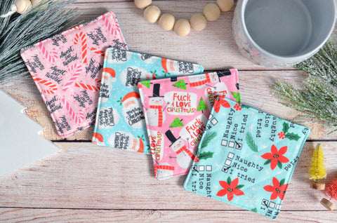 Pink & Blue "Sweary" Holiday Drink Coasters