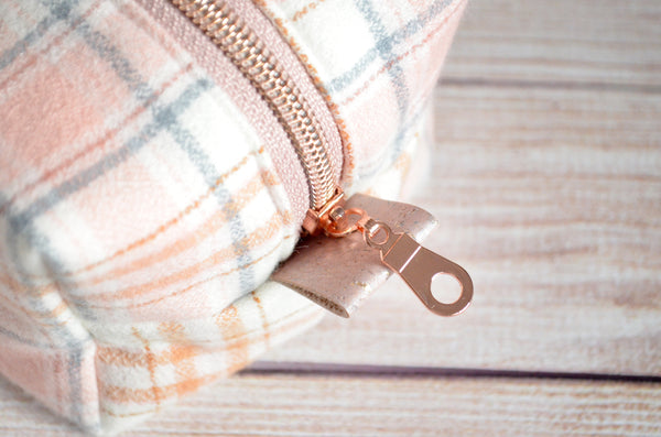 Rose Gold Plaid Flannel Boxy Toiletry Bag