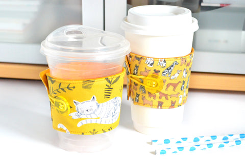Yellow Cat & Dog Coffee Sleeves