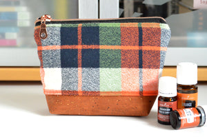 Black & Orange Plaid Flannel Essential Oil Bag