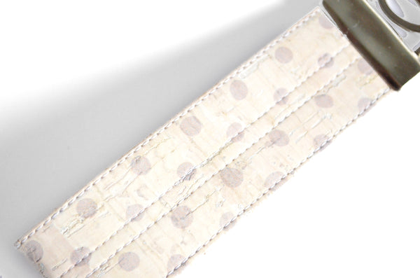 White & Lilac Polka-Dot Cork Leather Keychain
