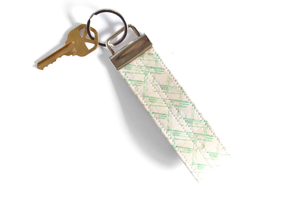 White & Green Lattice Cork Leather Keychain